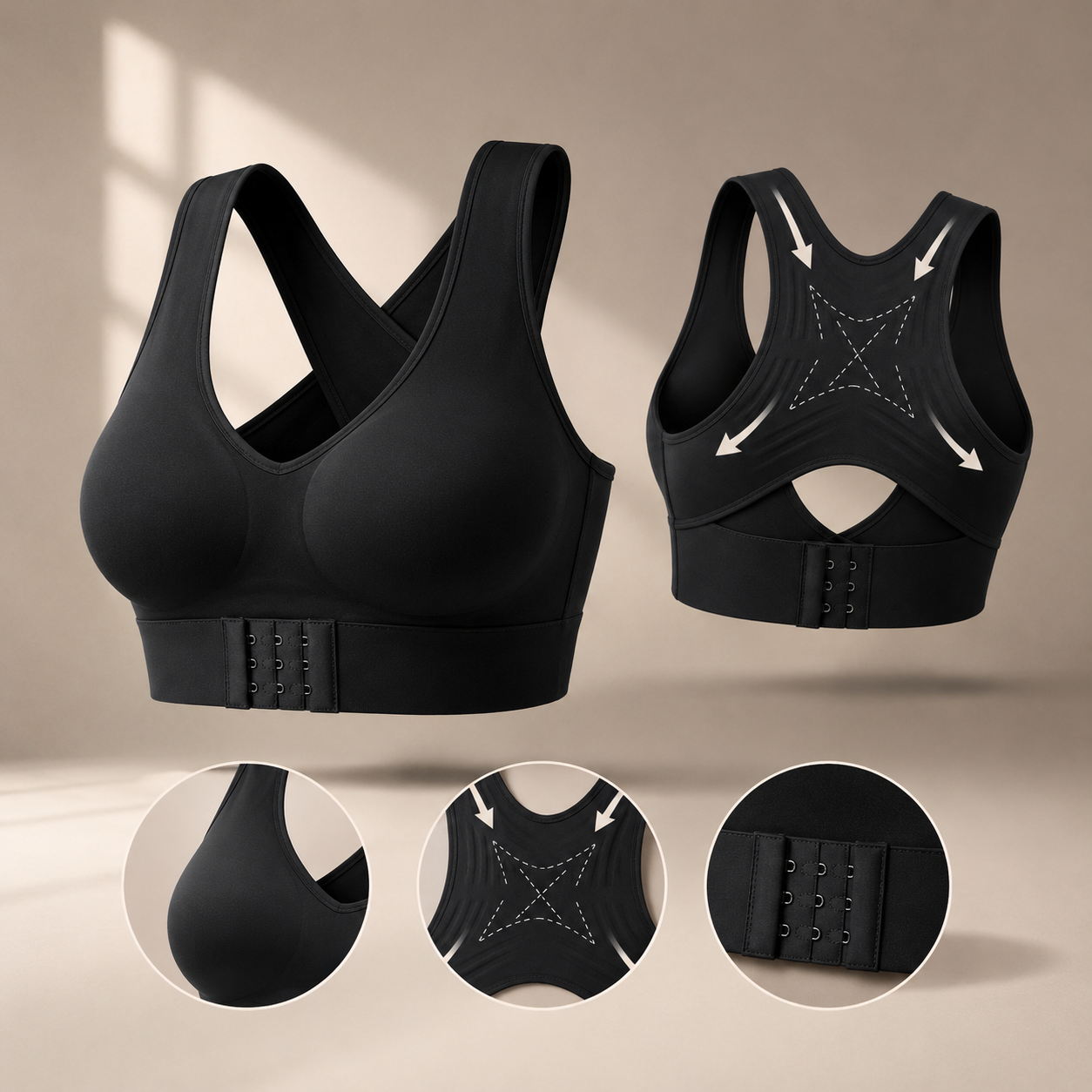 Cross Back Front Closure Wireless Posture Support Bra