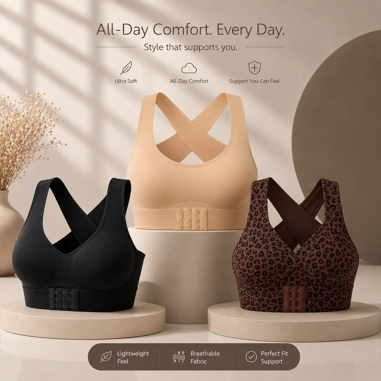 Cross Back Front Closure Wireless Posture Support Bra