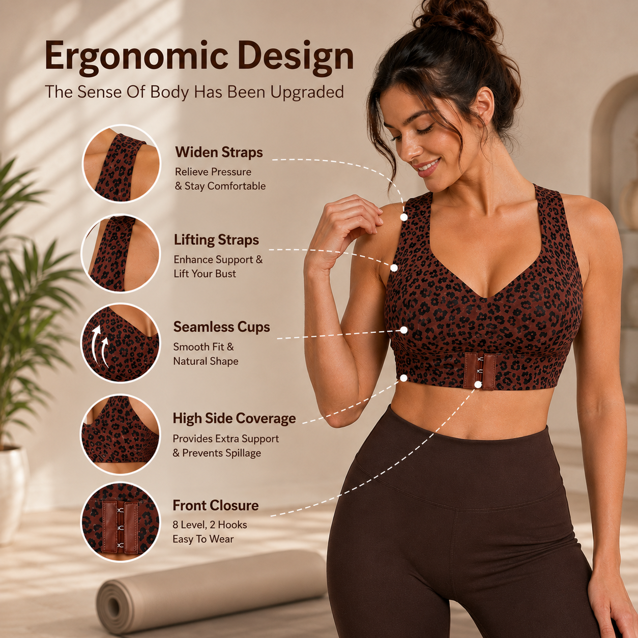 Cross Back Front Closure Wireless Posture Support Bra