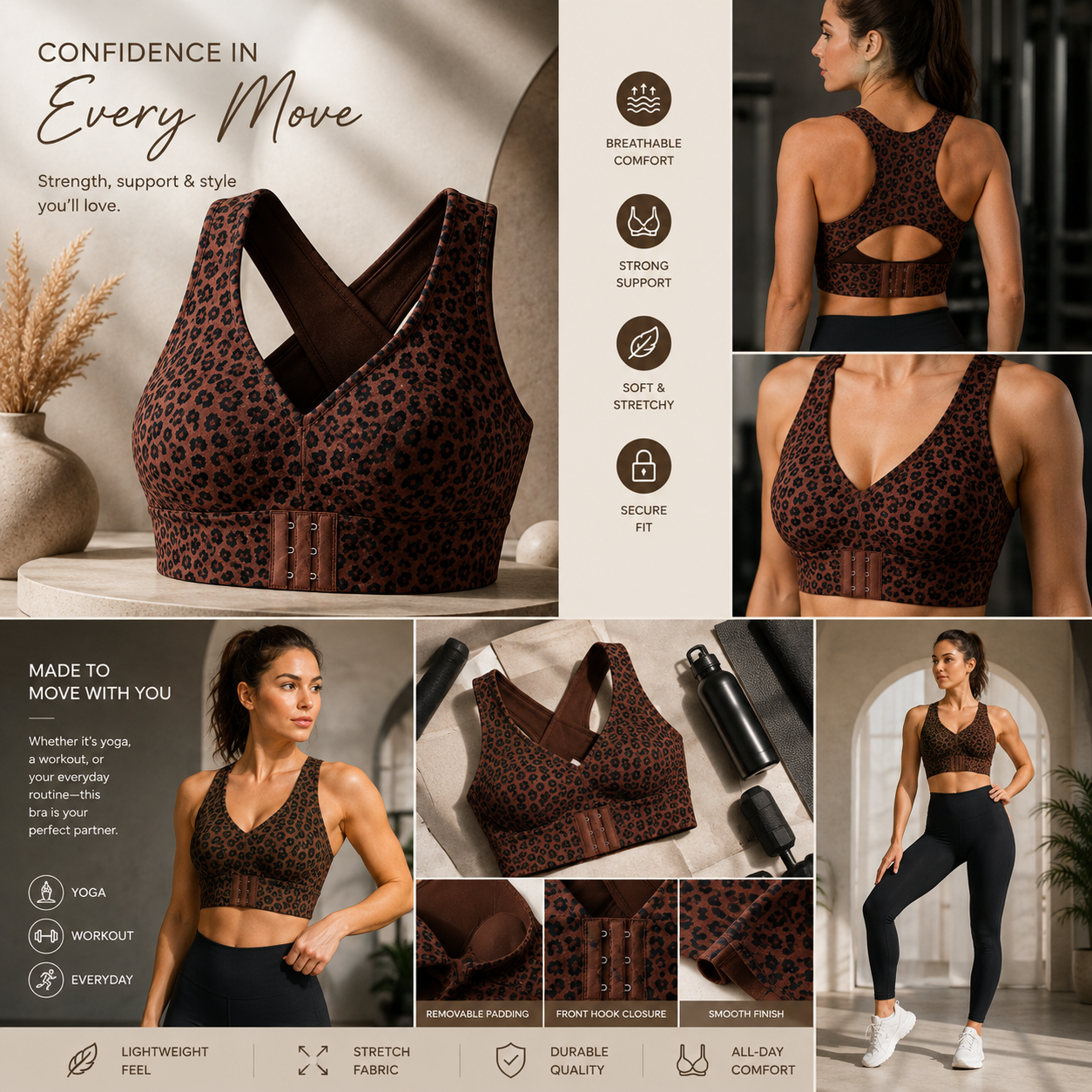 Cross Back Front Closure Wireless Posture Support Bra